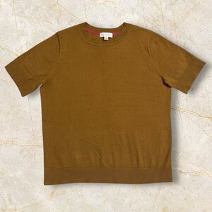 Brown Short Sleeve Sweater Ribbed Trim Large EUC